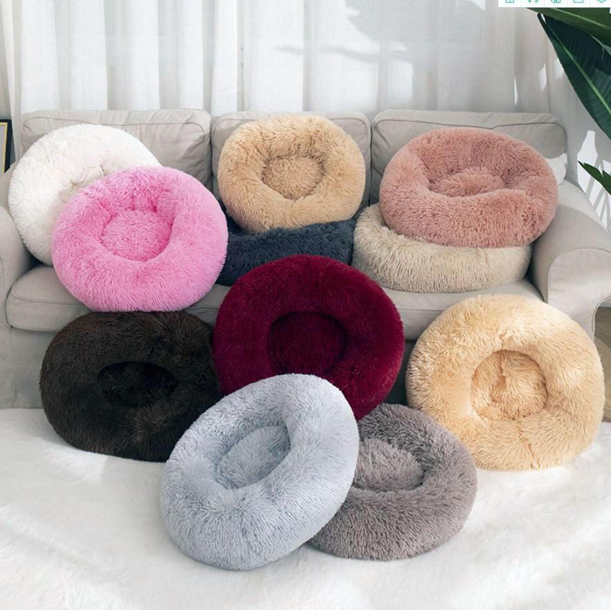 Faux Fur Comfortable Washable Soft Donut Pet Dog Cat Bed For Large Dog Warm Round Customized Calming Fluffy Plush Pet Dog Bed