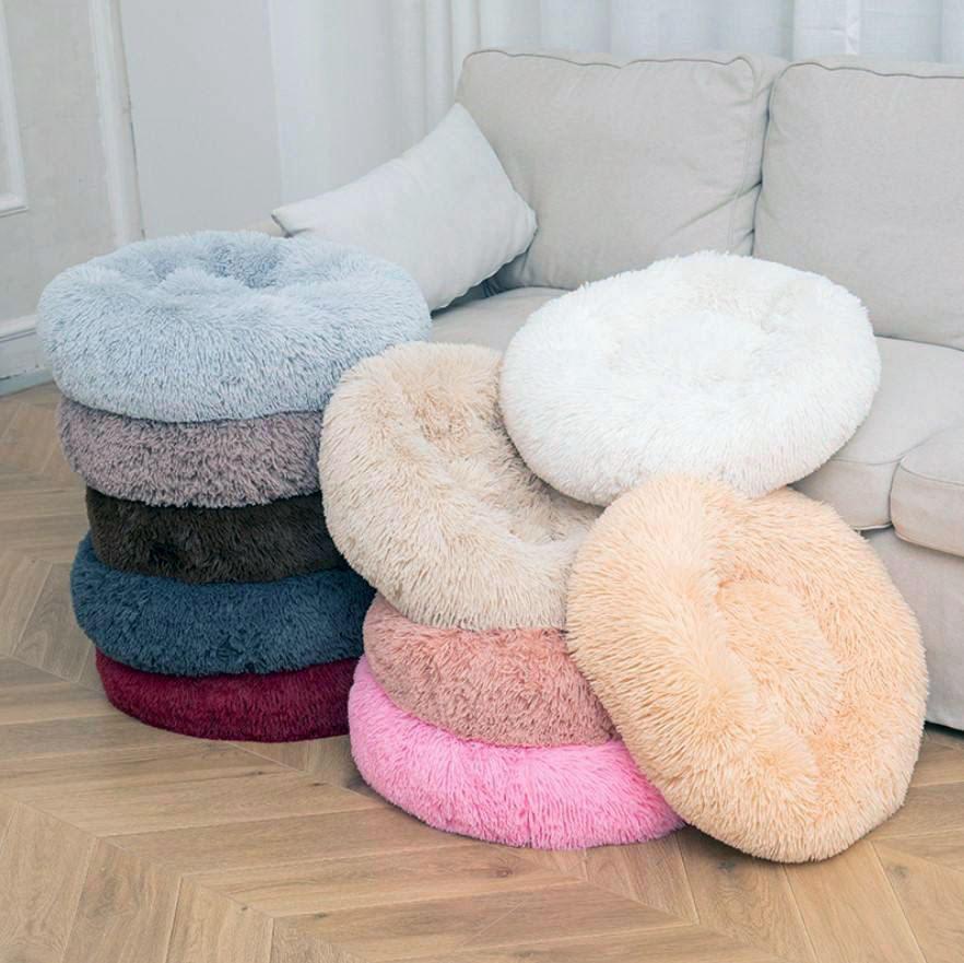Faux Fur Comfortable Washable Soft Donut Pet Dog Cat Bed For Large Dog Warm Round Customized Calming Fluffy Plush Pet Dog Bed