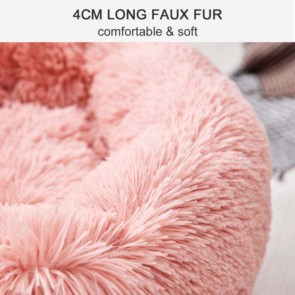 Customized Washable Removable Cover Soft Plush Faux Fur Pet Cat Bed Donuts Dog Bed