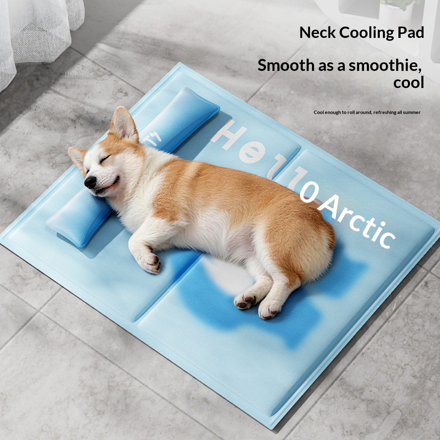 Summer Pet Ice Mat Gel Cooling Dog Mat with Pillow Neck Support Breathable & Waterproof