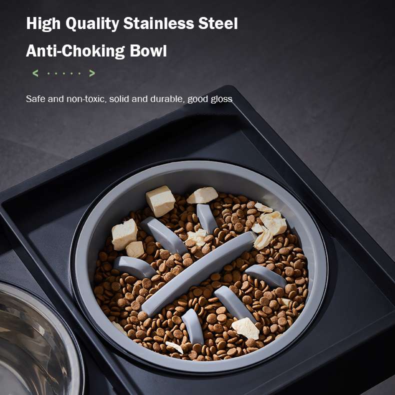 Adjustable stainless steel slow food bowl for large dogs