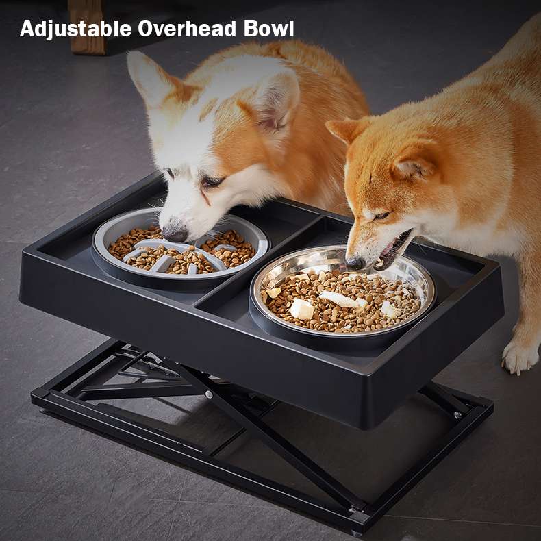 Adjustable stainless steel slow food bowl for large dogs