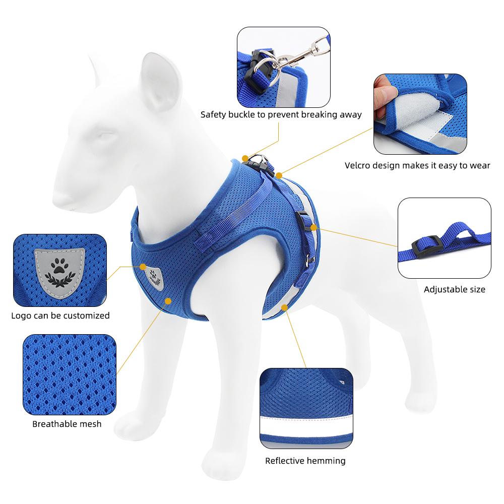 Pet harness Reflective and Breathable  polyester mesh Multicolor options