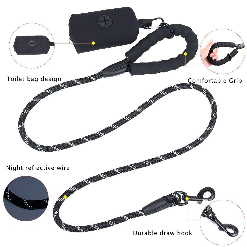 New dog traction rope reflective nylon round rope explosion-proof toilet bag set