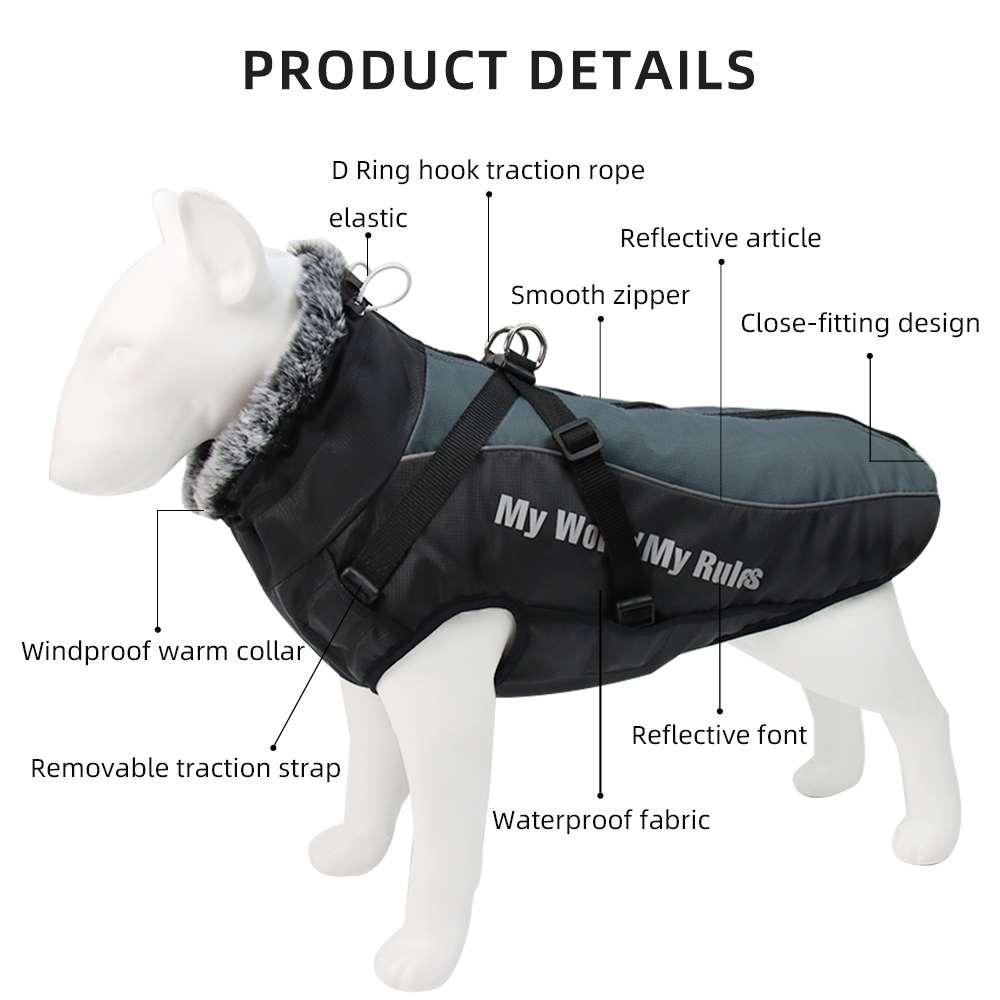 Warm clothes for large dogs: stormsuit, reflective, thickened, pet cotton clothes