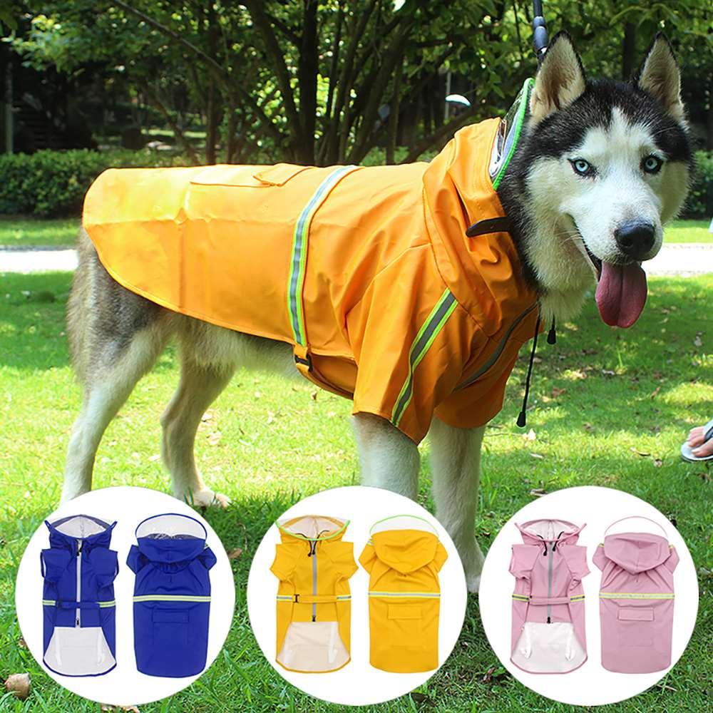 Transparent cloak reflective zipper dog raincoat for large dog