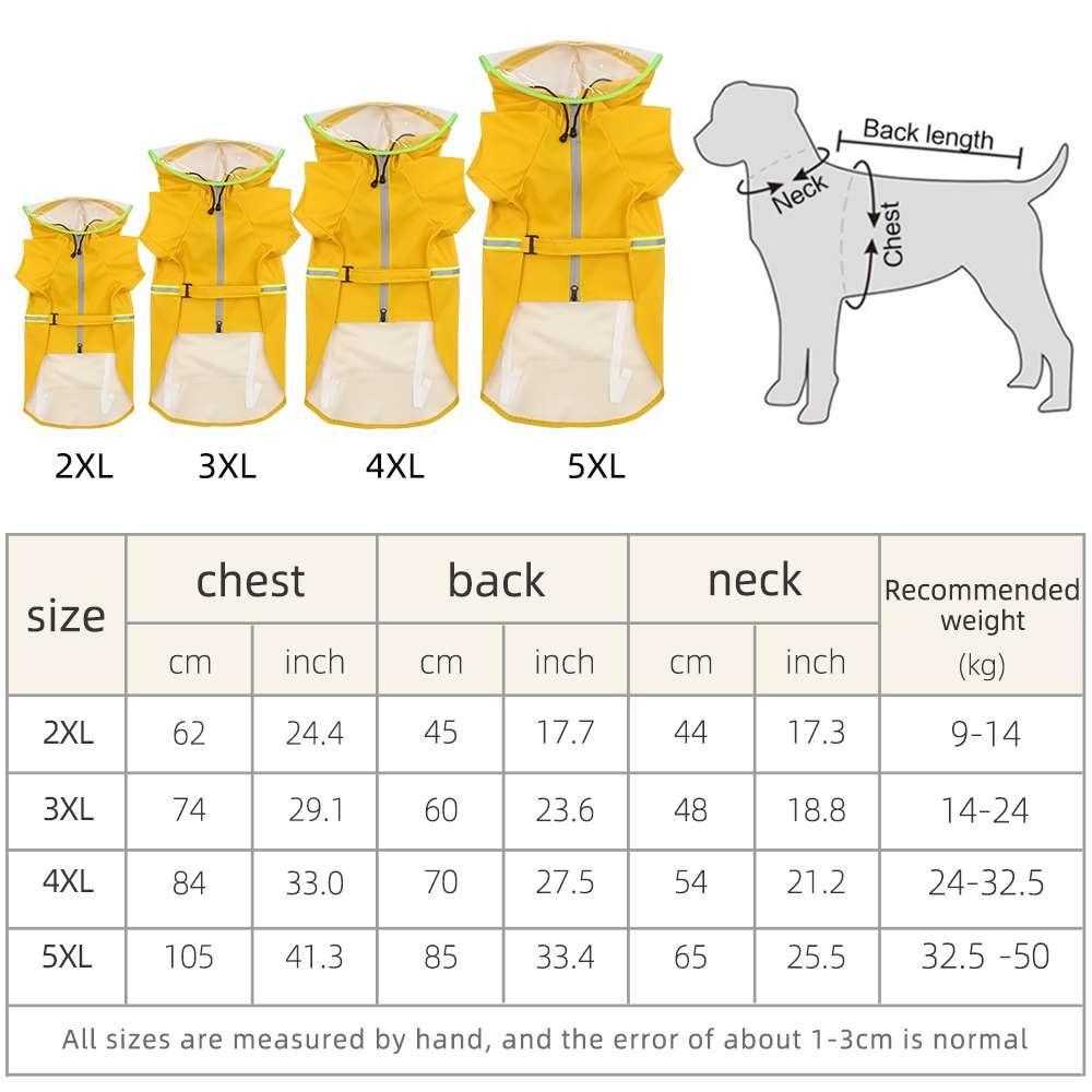 Transparent cloak reflective zipper dog raincoat for large dog