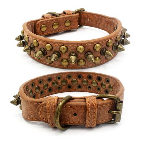 Wholesale Custom Leather Spiked Dog Collar With Rivet Durable Pet Collar For Large Dogs