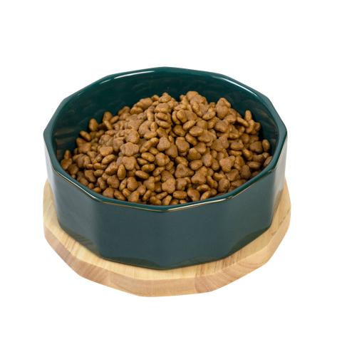 Luxurious Ceramic Pet Bowl For Dogs And Cats With Non-slip Wooden Mat