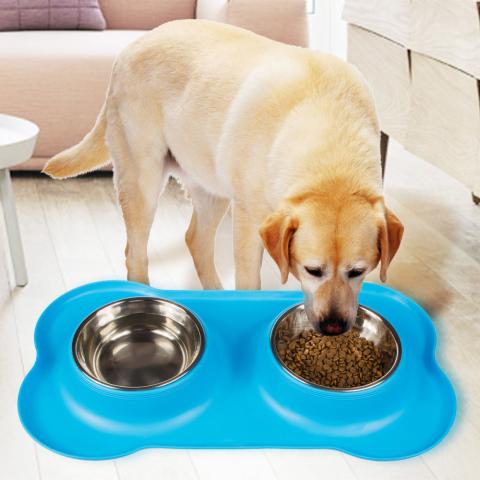Wholesale Inner Stainless Steel Dog Bowl Feeder Non-slip Silicone Pet Dog Bowls Mat