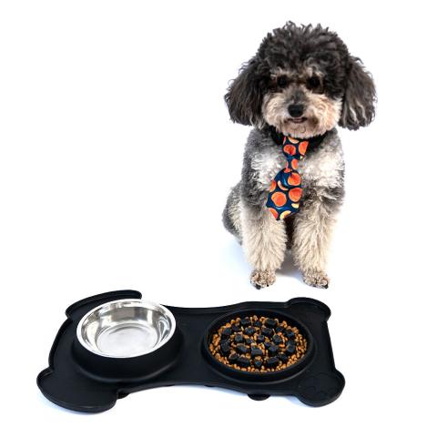 New Design 2 In 1 Pet Water Food Feeder Bow Mat Silicone Slow Feeder Bowl Mat
