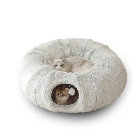 Multifunctional Cat Tunnel With Cat Bed Collapsible Plush Cat Tunnel Bed With Cushion Tube