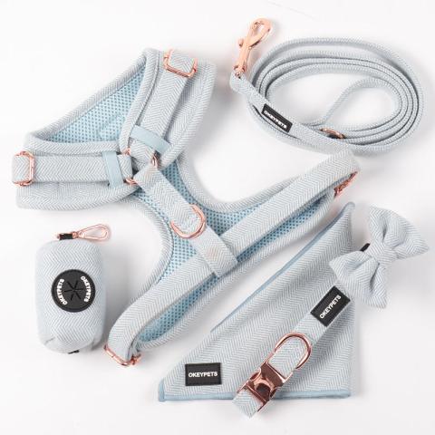 Reflective No Pull Dog Harness Adjustable Leash Set Twill Cotton Tweed Breathable Dog Harness