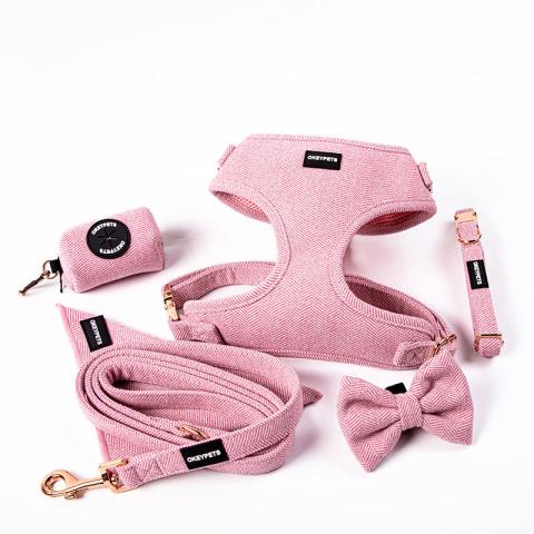  Pink Blank Dog Harness Cotton Tweed Designer Customisable Logo Adjustable Luxury Dog Leash And Harness Set