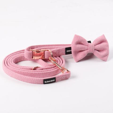  Pink Blank Dog Harness Cotton Tweed Designer Customisable Logo Adjustable Luxury Dog Leash And Harness Set