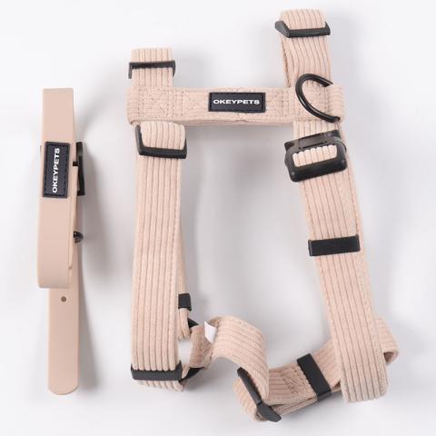 Customized Plain Colors Brown Pvc Private Label Corduroy Dog Strap "h" Harness No Pull For Small Medium Pet