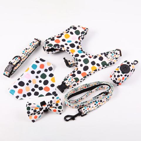 Custom Dog Harness Personalized Luxury Pet Soft Padded No Pull Dog Harness Vest And Leash Set With Dot Colorful Design