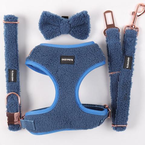 Wholesale Adjustable Dog Harness Collar Leash Poop Bag Holder Bow Tie Personal Logo Leash Set Pet Harness Set Personalized