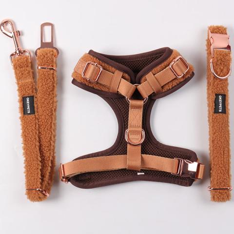 Pets Accessories Corduroy Solid Color Walk Medium Sized Dog Harness No Pull Quick Release Long Leash