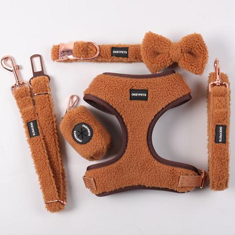 Personalised No Pull Dog Harness Custom Soft Warm Sherpa Padded Adjustable Vest Dog Har And Leash Collars
