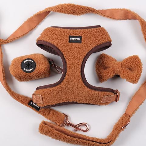 Customised Soft No Pull Comfort Washable Adjustable Sherpa Dog Padded Blank Harness Brown For Medium Small Pet