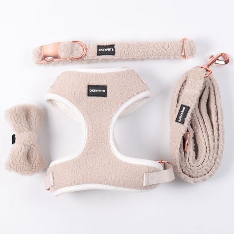 Luxury Pet Manufacturers Custom Blank Colors Winter Warm Sherpa Adjustable Dog Harness And Leash Set For Walking