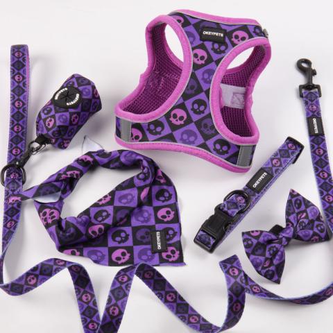 Custom Purple Dog Harness Set Neoprene Adjustable Custom Luxury Step In Dog Harness Set For Small Dog Cat