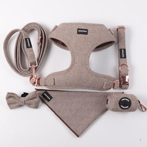 Solid Color Luxury Dog Harness Leash Bow Tie Poop Bag Holder No Pull Multi-colored Breathable Dog Harness Set