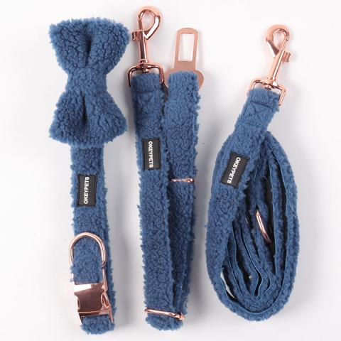 Classic Custom Color Padded Mesh Pet Vest Warm Blue Sherpa Dog Harness Leash Set For Winter