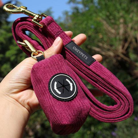Private Label Personalised Velvet Adjustable Dog Treat Bag Walking Corduroy Pet Poop Bag Holder