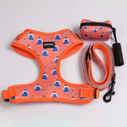 High Quality Luxury Neoprene Padded Mesh Small Pet Harnesses Dog Harness Collar With Oem Pattern
