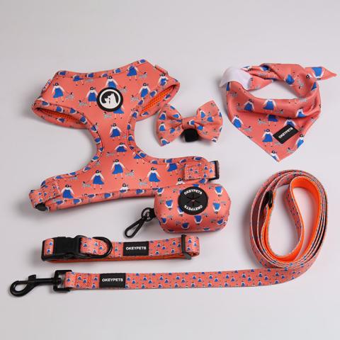 Pet Accessories Oem/odm Luxury Print Colourful Polyester Neoprene Soft Padded Sublimation Dog Harness Set