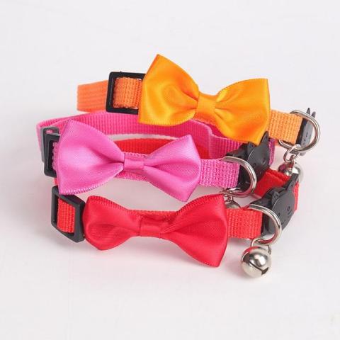 Custom Oem Luxury Cute Comfortable Adjustable Multi-color Pink Cute Small Pet Dog Cat Collar With Bow Bell