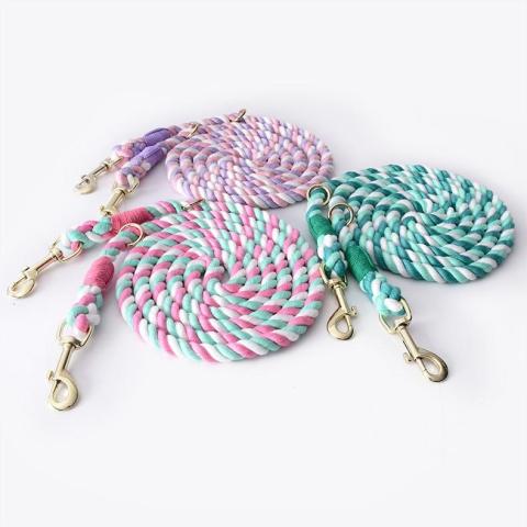  Free Sample Rainbow Colourful Dog Cotton Rope Lead Custom Dog Pet Leash Leash Rope Dog Leashes