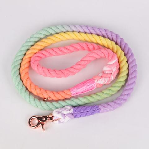  Custom Fashionable Wholesale Custom Dog Leash Gradient Color Hand-dyed Woven Cotton Rope Dog Leash Cotton Rope