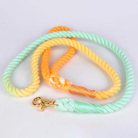  Oem Custom Rainbow Colorful Woven Rope Dog Leash Cotton Linen Pet Lead