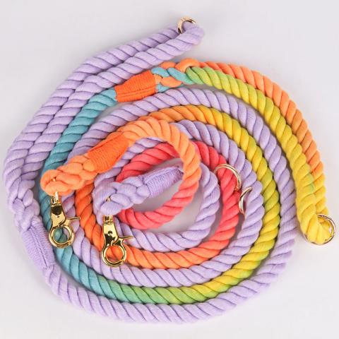  Oem Custom Rainbow Colorful Woven Rope Dog Leash Cotton Linen Pet Lead