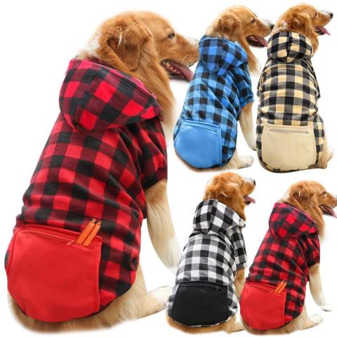 Checkered Zipper Fashion Pocket Dog Winter Hoodie Designer Hoodie For Dogs
