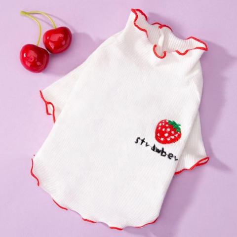 New Puppy Dog Vest Breathable Strawberry Pattern Sweater Solid Color Cat Shirt Spring Summer Dog Clothes