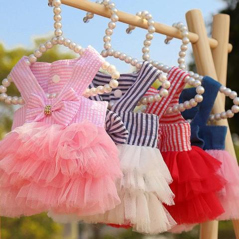 Spring Summer New Dog Cat Clothes Pet Striped Suspenders Mesh Cute Skirt Dress