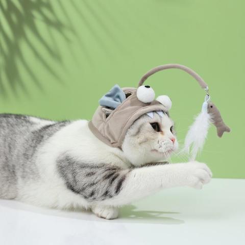 Wearing Cat Teaser Stick Custom Wholesale Cat Cap Play Toys Cat Accessories