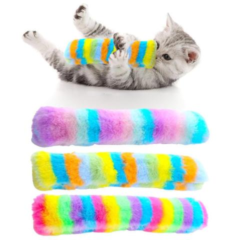 Pet Supplies Rainbow Stripe Sticker 2023 Cat Plush Toy Cat Toys Interactive With Catnip