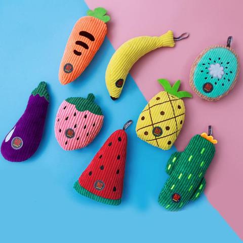 Wholesale Lovely Durable Interactive Squeaky Chew Fruits Plush Dog Toys