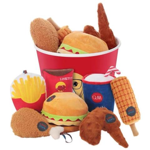 Fried Chicken Burger Family Bucket Teddy Corgi Pet Supplies Pet Plush Squeak Pet Dog Chew Toy Set