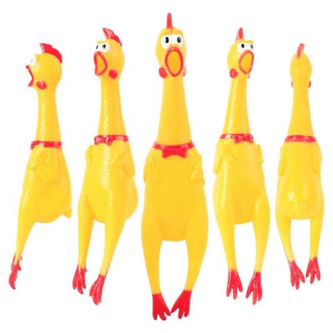 Screaming Yellow Rubber Chicken Squeaky Pet Dog Chew Toy