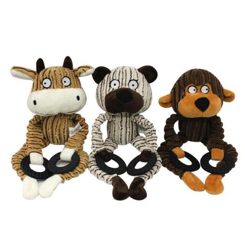 Monkey Hippo Cubs Corduroy Pet Toy Squeaky Plush Soft Dog Toys