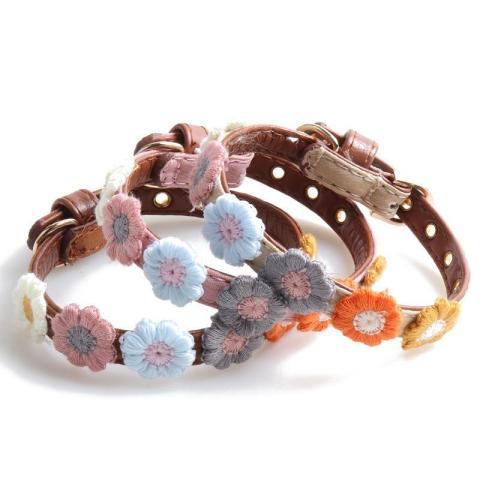 New Pet Products Flower Dog Collar Flowers Suitable Small Dogs Collar Gold Buckle