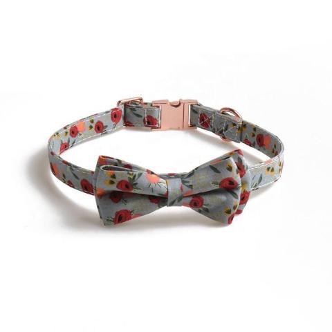 New Floral Rose Gold Full Metal Button Bow Pet Collar