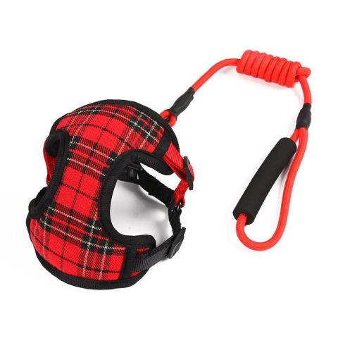 Colorful Grid Pattern Soft Material Soft Handle Pet Harness With Matching Leash For Small Pets