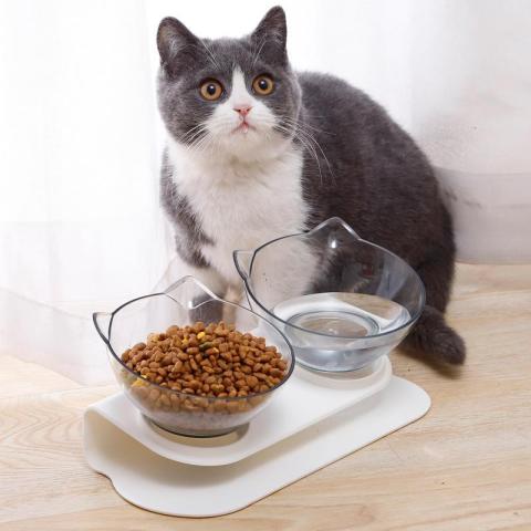 Neck Support Cat Double Bowl Tilt Transparent Cat Face Cat Dog Bowls Feerders
